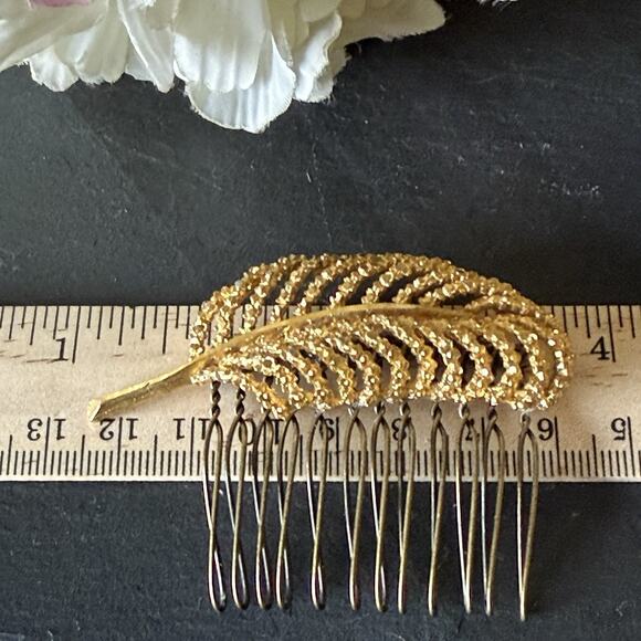 Bridal Gold Hair Accessory Wedding Clip Vintage Jewelry Hairpiece Gift For Her - Picture 5 of 5